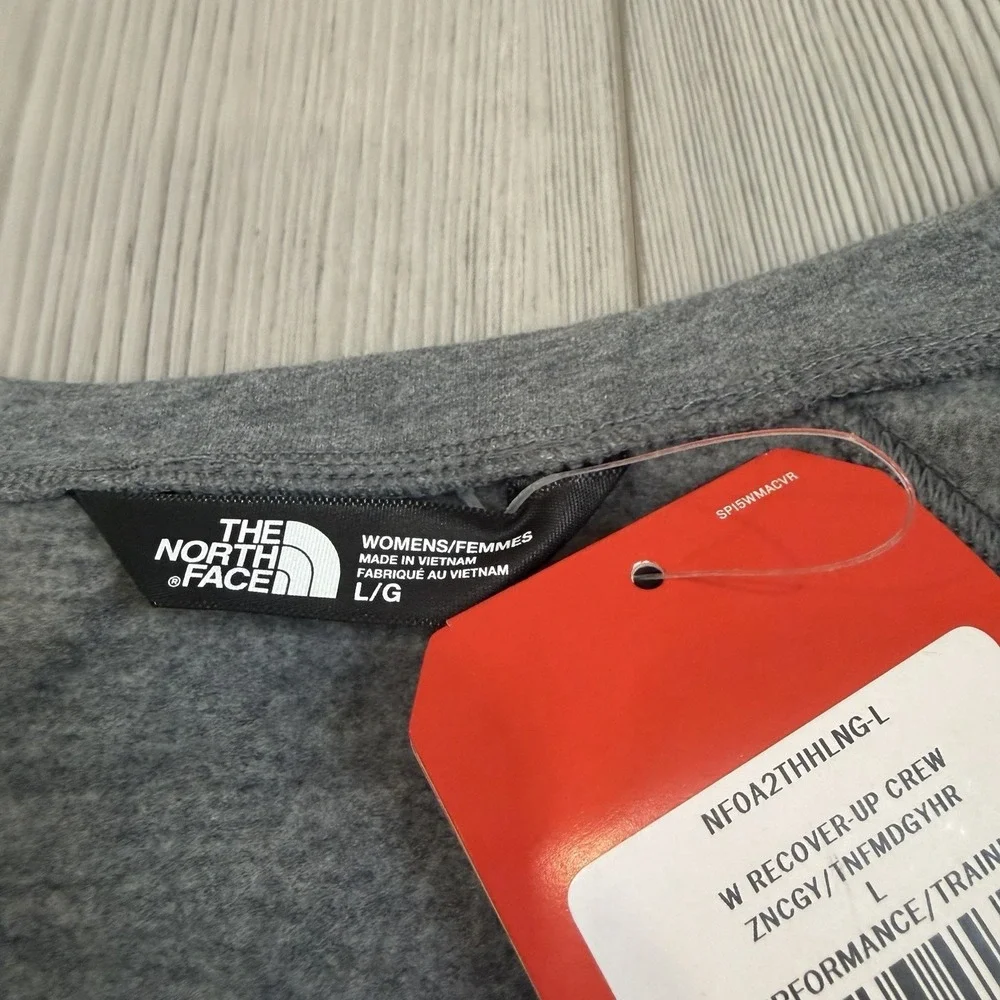 NWT The North Face Womens‎ Large Recover-Up Crew Sweater Sweatshirt Gray Quilted